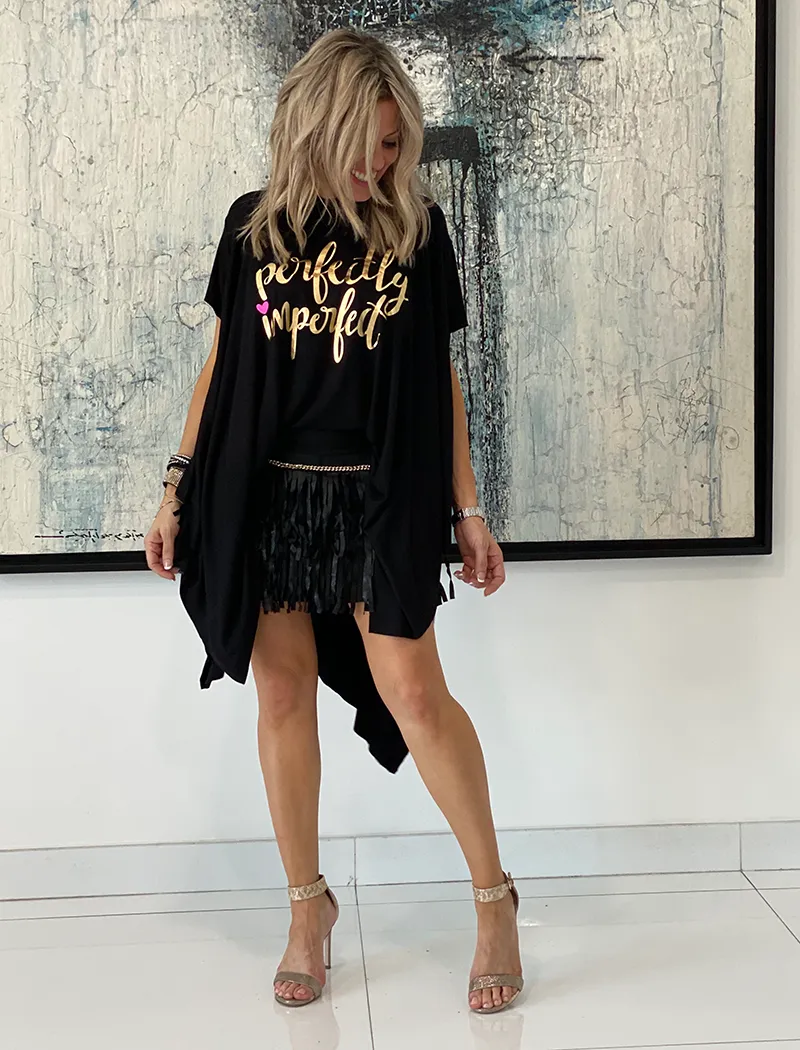 Short Sleeves Poncho Top - Black / Perfectly Imperfect