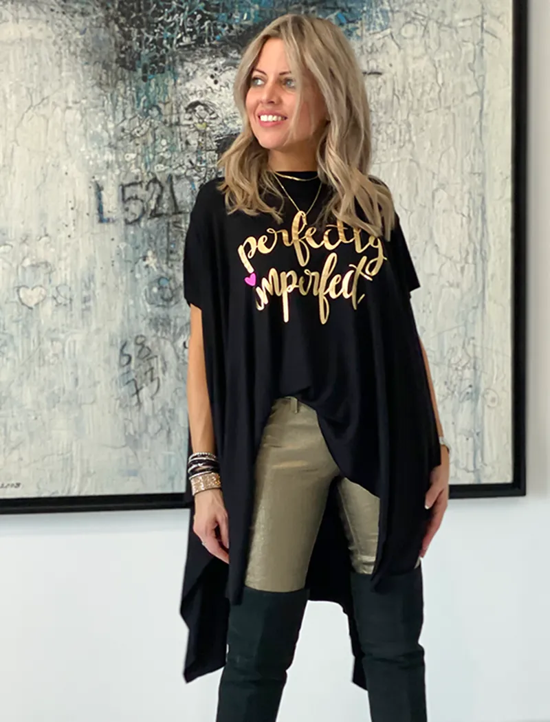 Short Sleeves Poncho Top - Black / Perfectly Imperfect