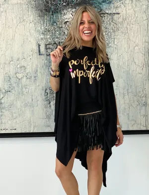 Short Sleeves Poncho Top - Black / Perfectly Imperfect