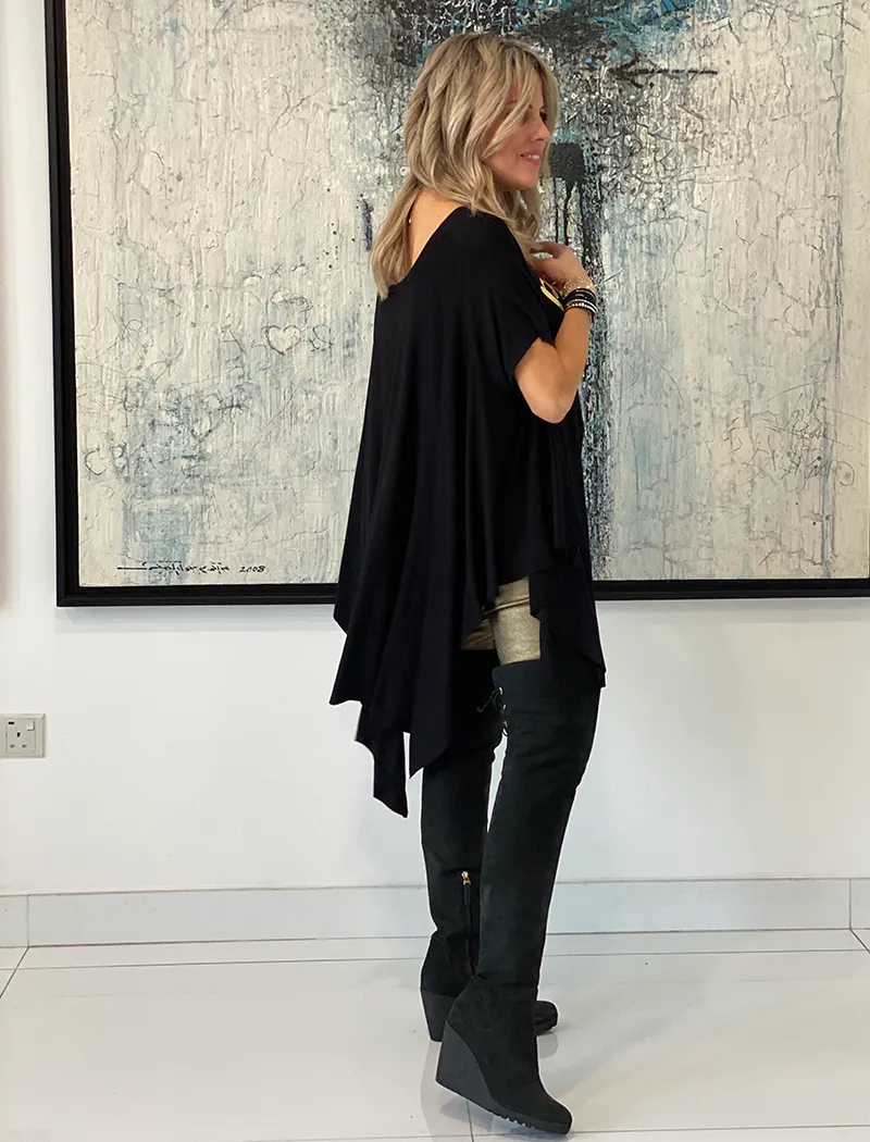 Short Sleeves Poncho Top - Black / Perfectly Imperfect
