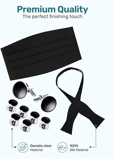 Silk Self-Tie Cummerbund Set with Cufflinks and Studs- Boxed Set