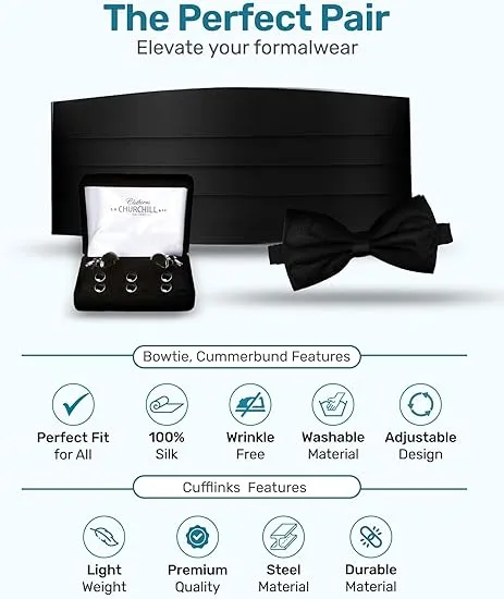 Silk Self-Tie Cummerbund Set with Cufflinks and Studs- Boxed Set