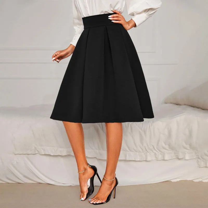 Solid High Waist Flared Skirt