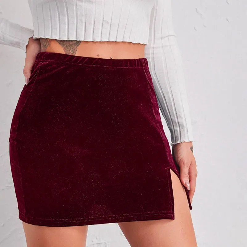 Split Hem Velvet Easy Wear Skirt