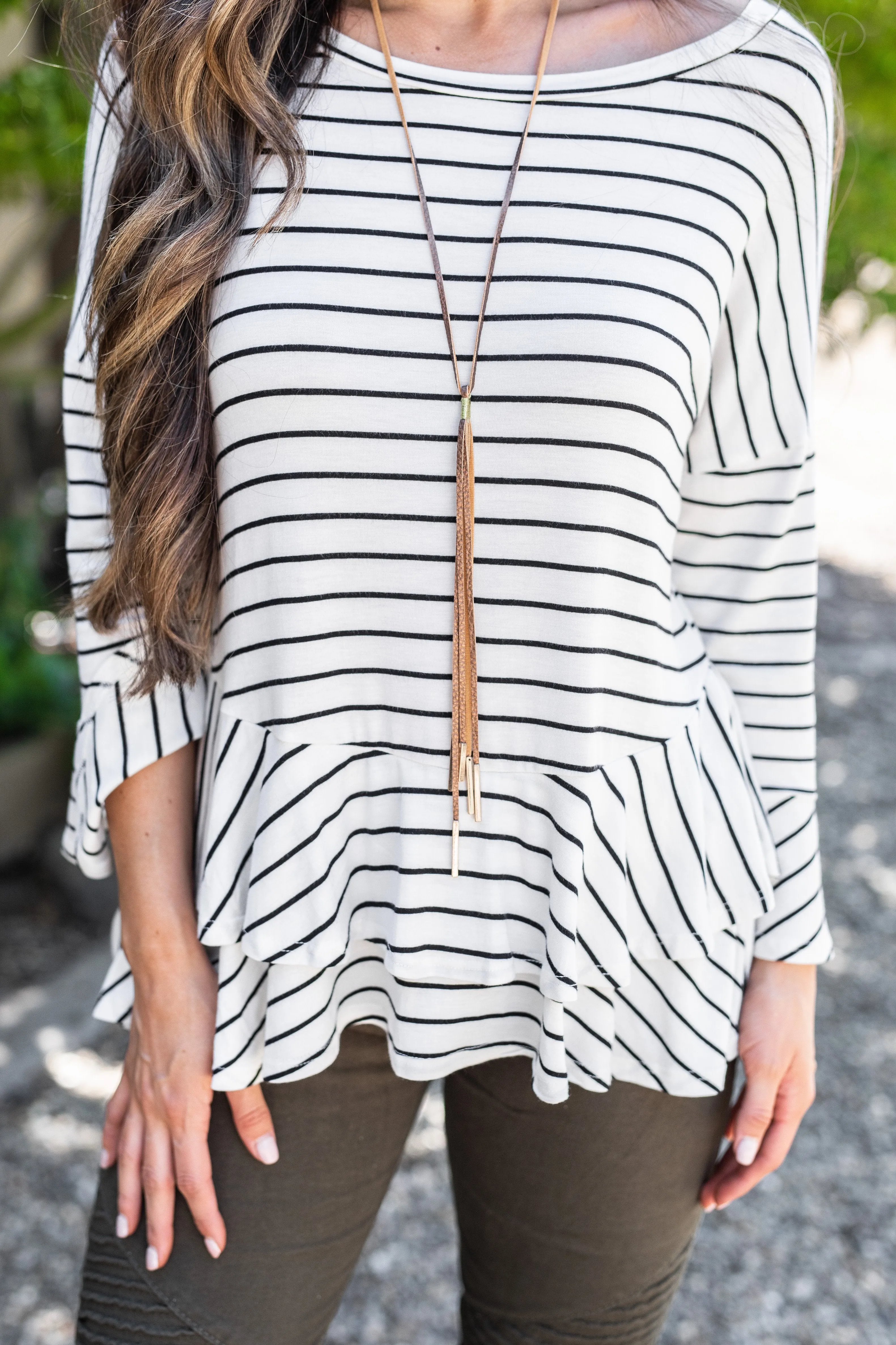 Steady As She Goes White-Black Striped Top