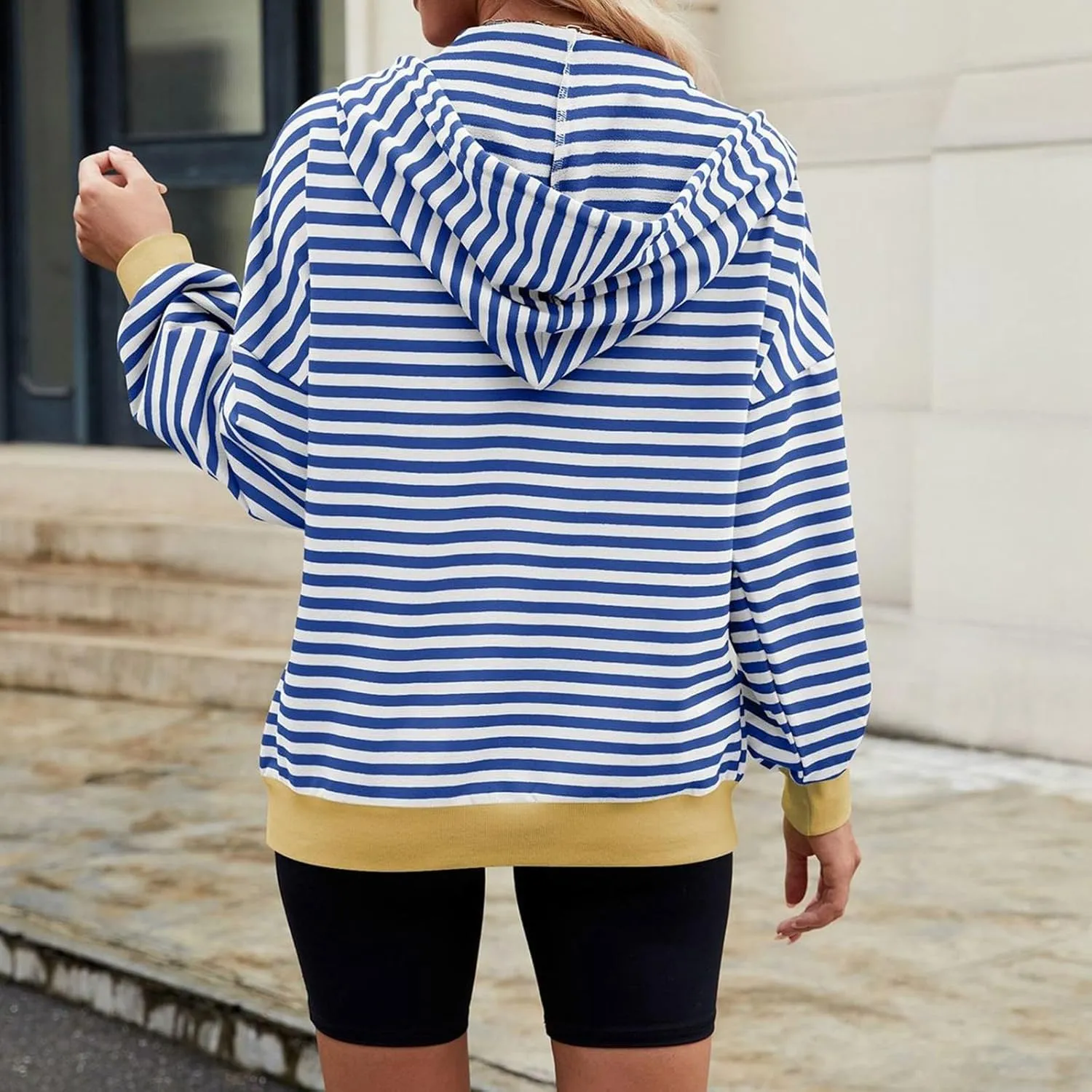Striped Hoodie for Women Y2k Oversized Zip Up Jackets with Pockets Casual Comfy Drawstring Hooded Sweatshirt Outfits