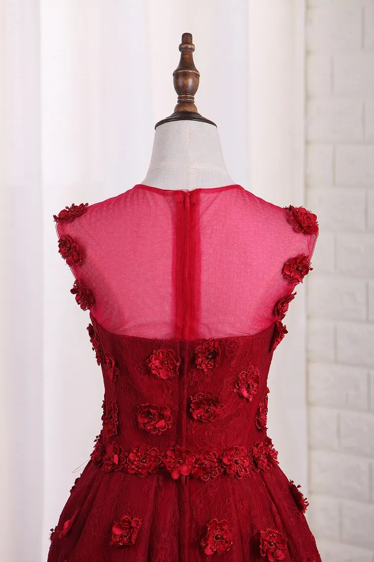 Sweetheart Lace Asymmetrical Prom Dresses With Handmade Flowers