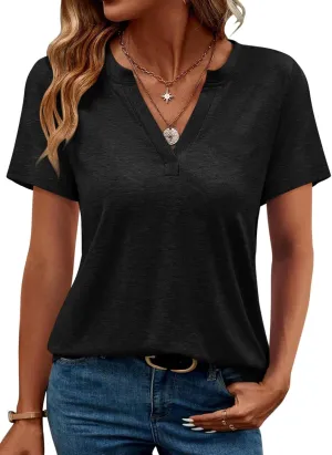 TICTICMIMI Women's V Neck Summer Tops Casual Short Sleeve T Shirts Basic Loose Fit Dressy Tees