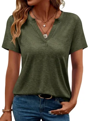 TICTICMIMI Women's V Neck Summer Tops Casual Short Sleeve T Shirts Basic Loose Fit Dressy Tees