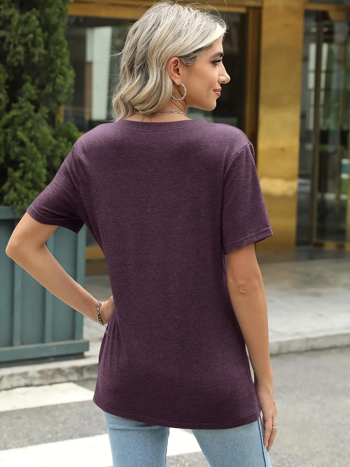 TICTICMIMI Women's V Neck Summer Tops Casual Short Sleeve T Shirts Basic Loose Fit Dressy Tees