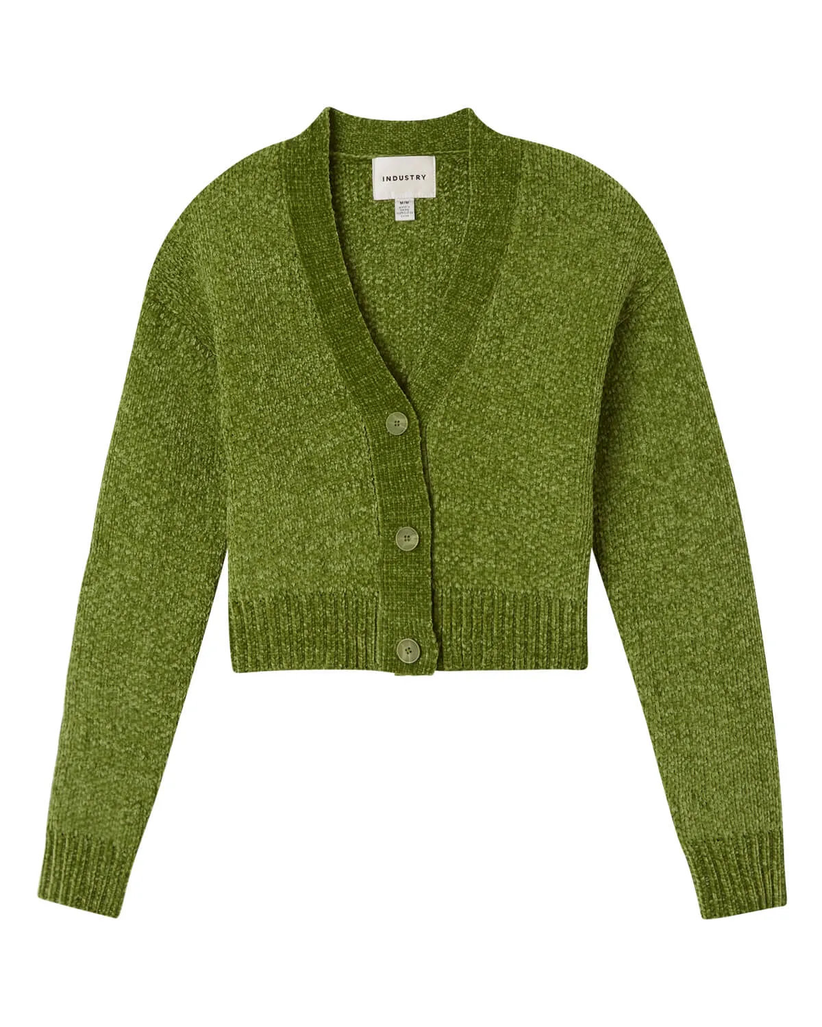 V-Neck Button Front Cropped Chenille Cardigan