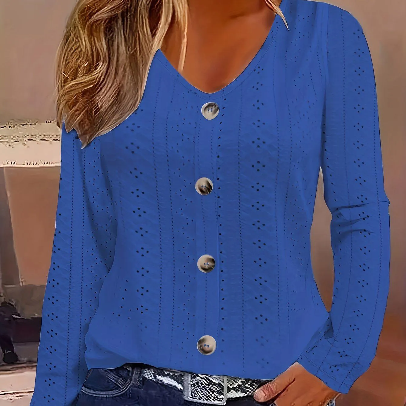 V-Neck Long Sleeve Blouse