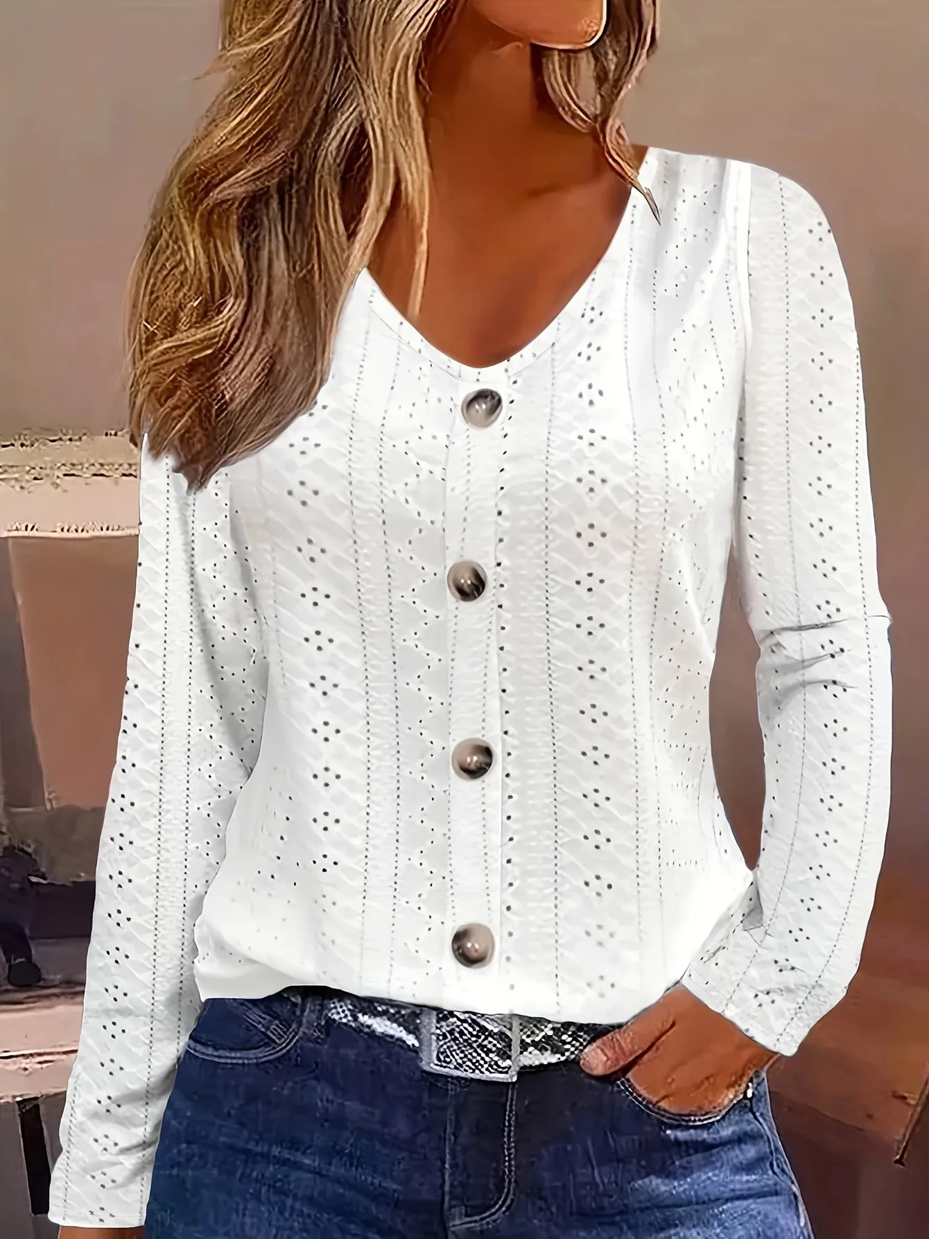 V-Neck Long Sleeve Blouse