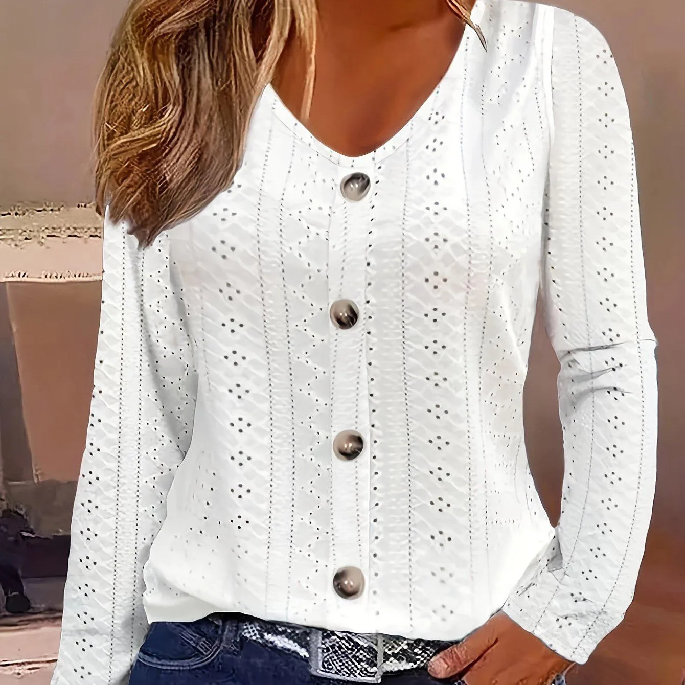 V-Neck Long Sleeve Blouse