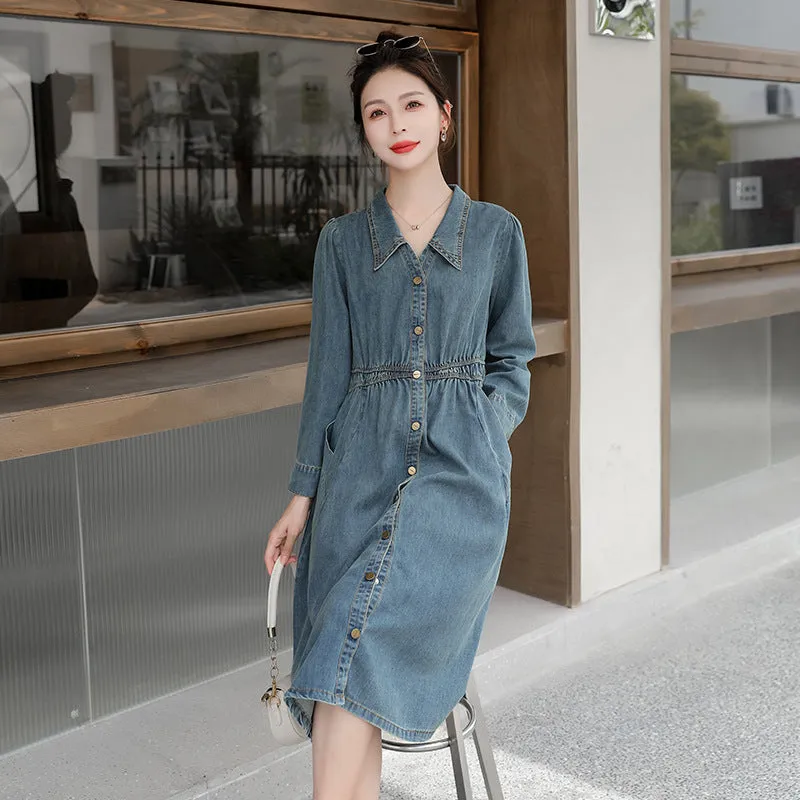 Vintage High-Waisted Slimming Denim Dress