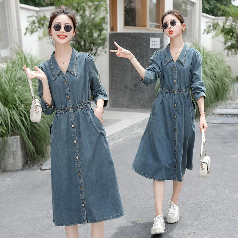 Vintage High-Waisted Slimming Denim Dress