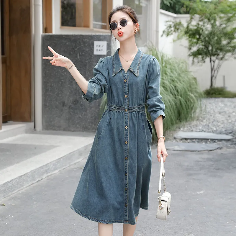 Vintage High-Waisted Slimming Denim Dress