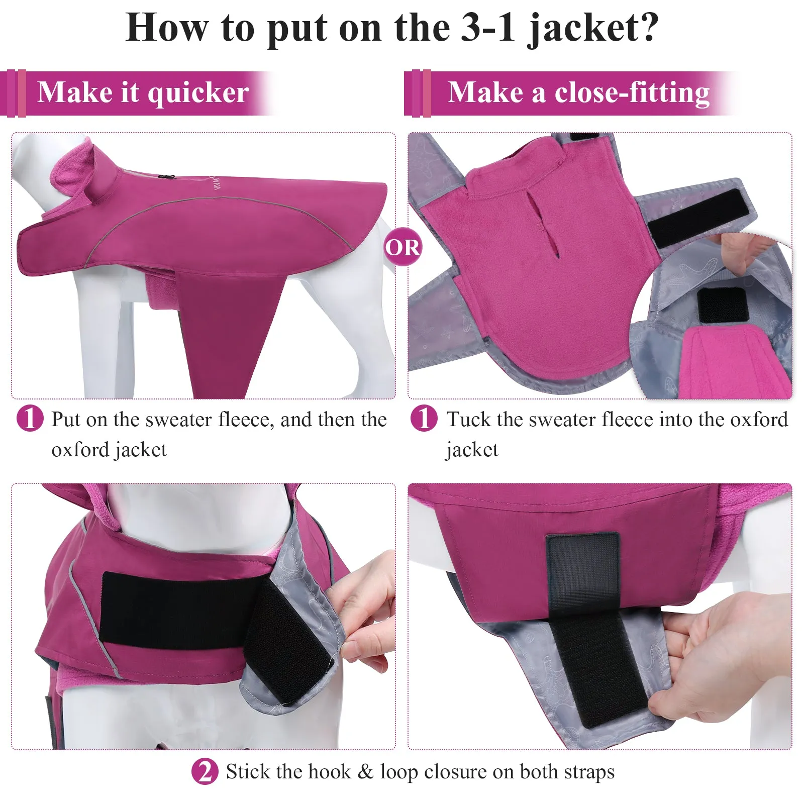 VIVAGLORY new 3-in-1 Dog Winter Coats, Reflective Water-Resistant Wind Breaker Jackets & Fleece Lined Cold Weather Vest, Warm Sweater with Leash Portal, Dog Clothes for Small Medium Large Dogs