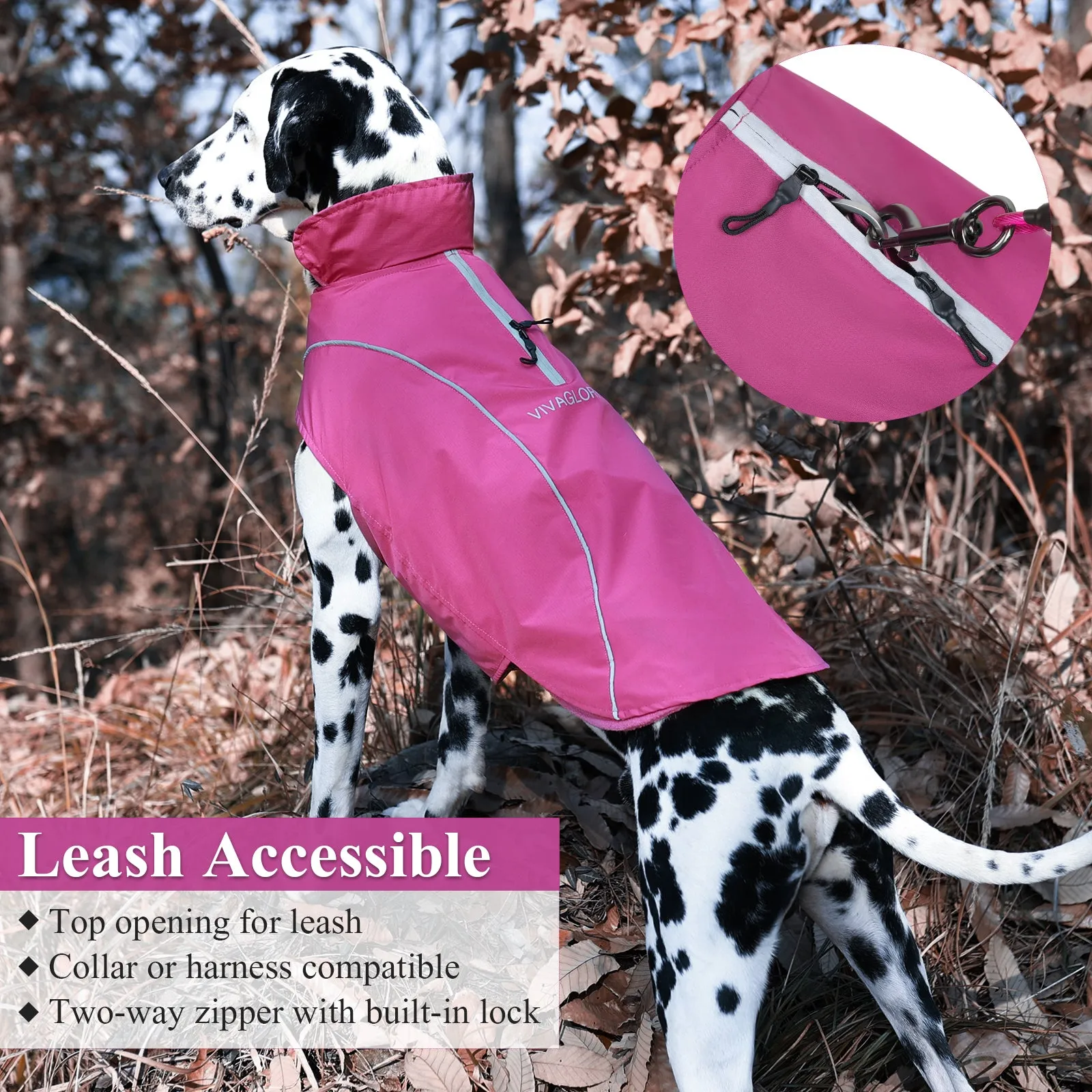 VIVAGLORY new 3-in-1 Dog Winter Coats, Reflective Water-Resistant Wind Breaker Jackets & Fleece Lined Cold Weather Vest, Warm Sweater with Leash Portal, Dog Clothes for Small Medium Large Dogs