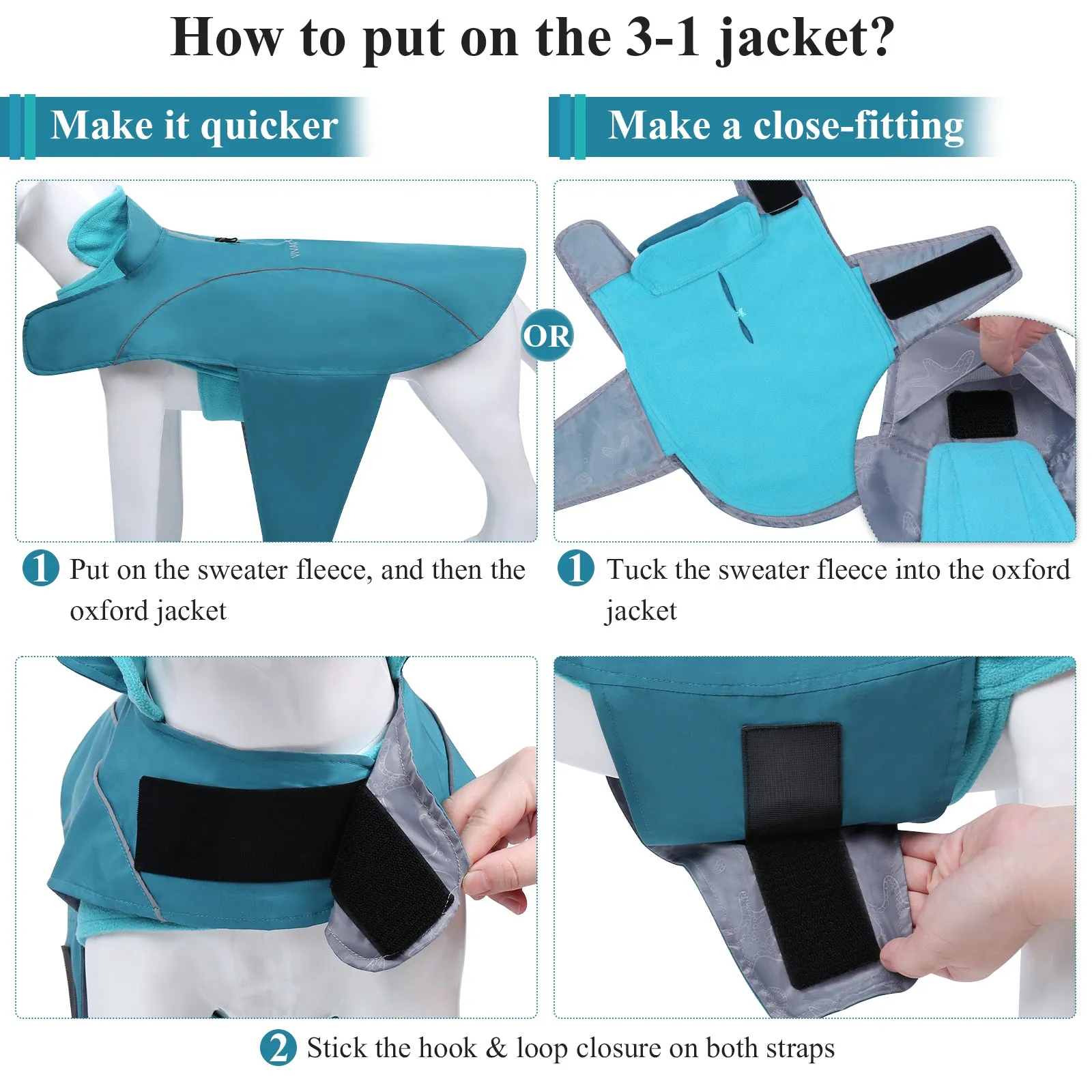 VIVAGLORY new 3-in-1 Dog Winter Coats, Reflective Water-Resistant Wind Breaker Jackets & Fleece Lined Cold Weather Vest, Warm Sweater with Leash Portal, Dog Clothes for Small Medium Large Dogs