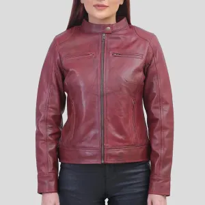 Woman Maroon Biker Jacket