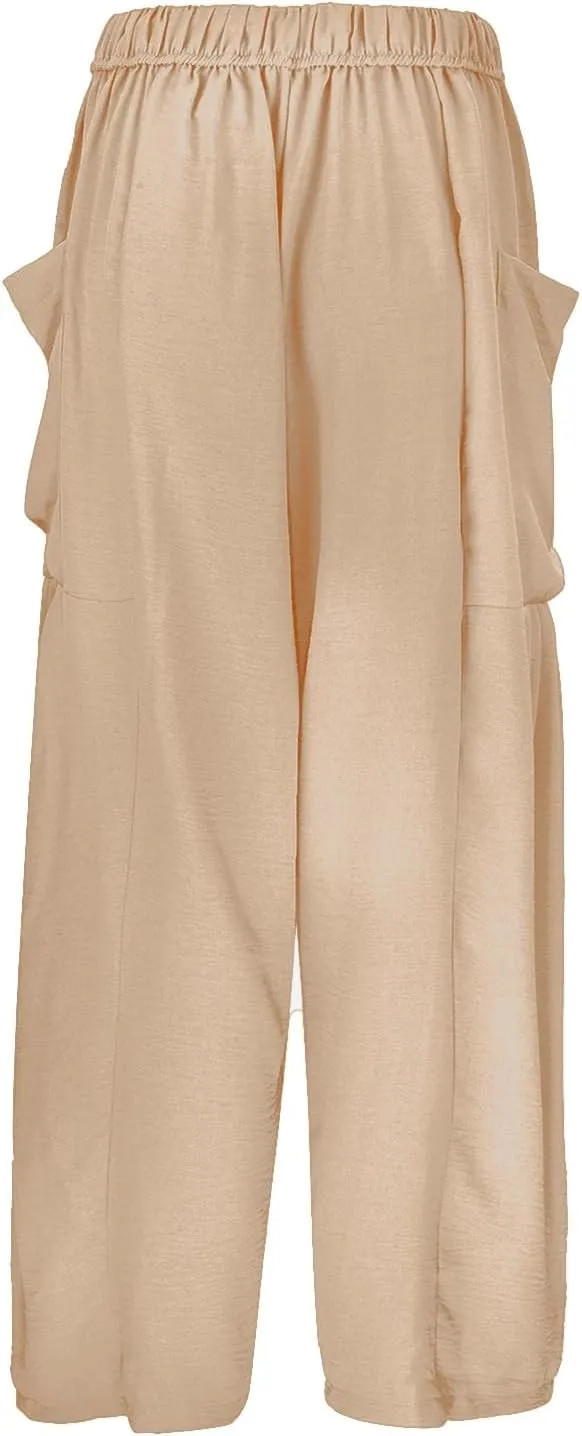 Women's Cotton Linen Summer Casual Loose Pants Low Waist Straight Loose Fit Trousers Trendy