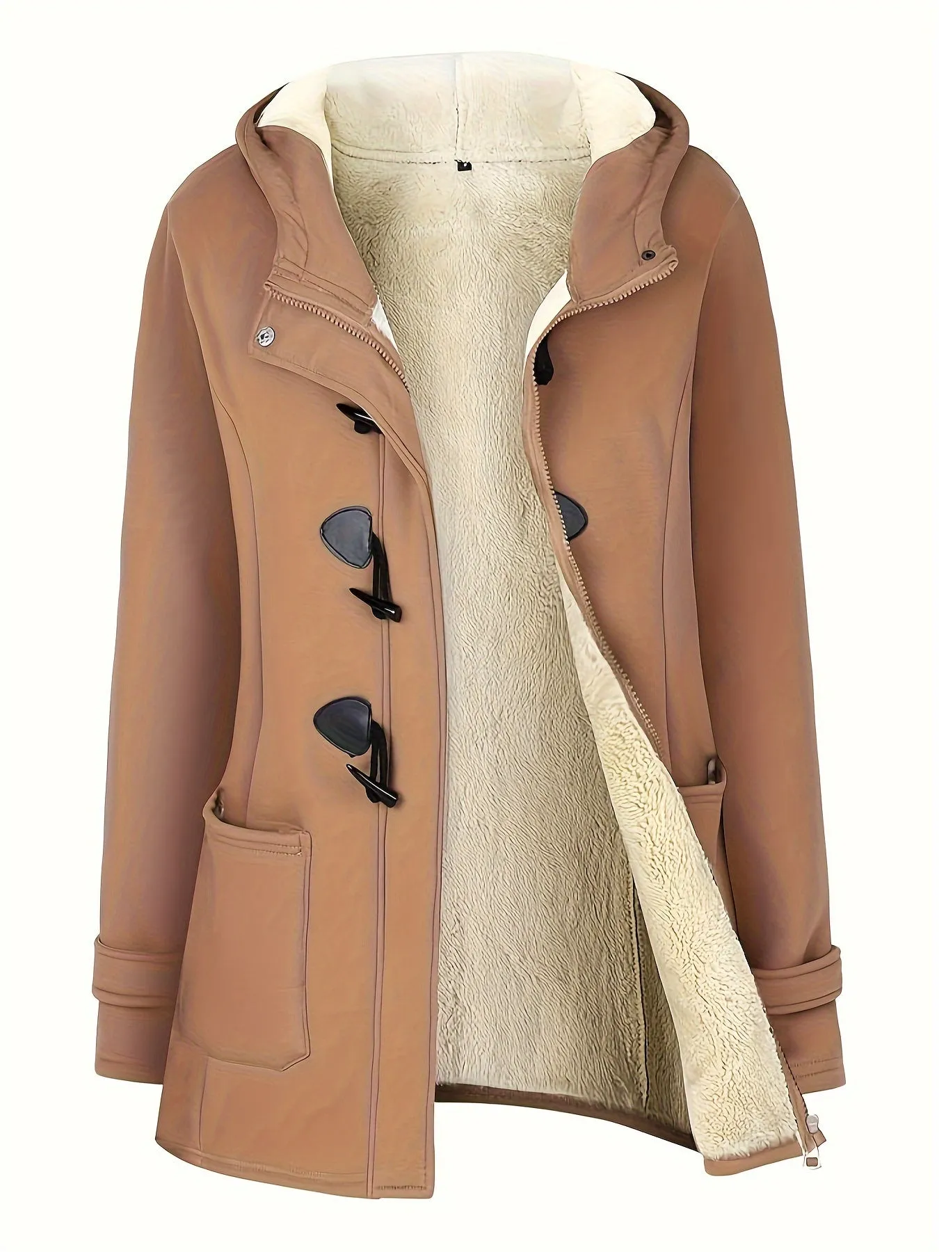 Women's Fashion Jacket Duffel Button Coat Hooded Winter Warm Jacket Sweatshirt