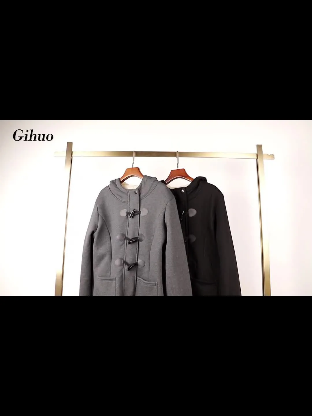 Women's Fashion Jacket Duffel Button Coat Hooded Winter Warm Jacket Sweatshirt