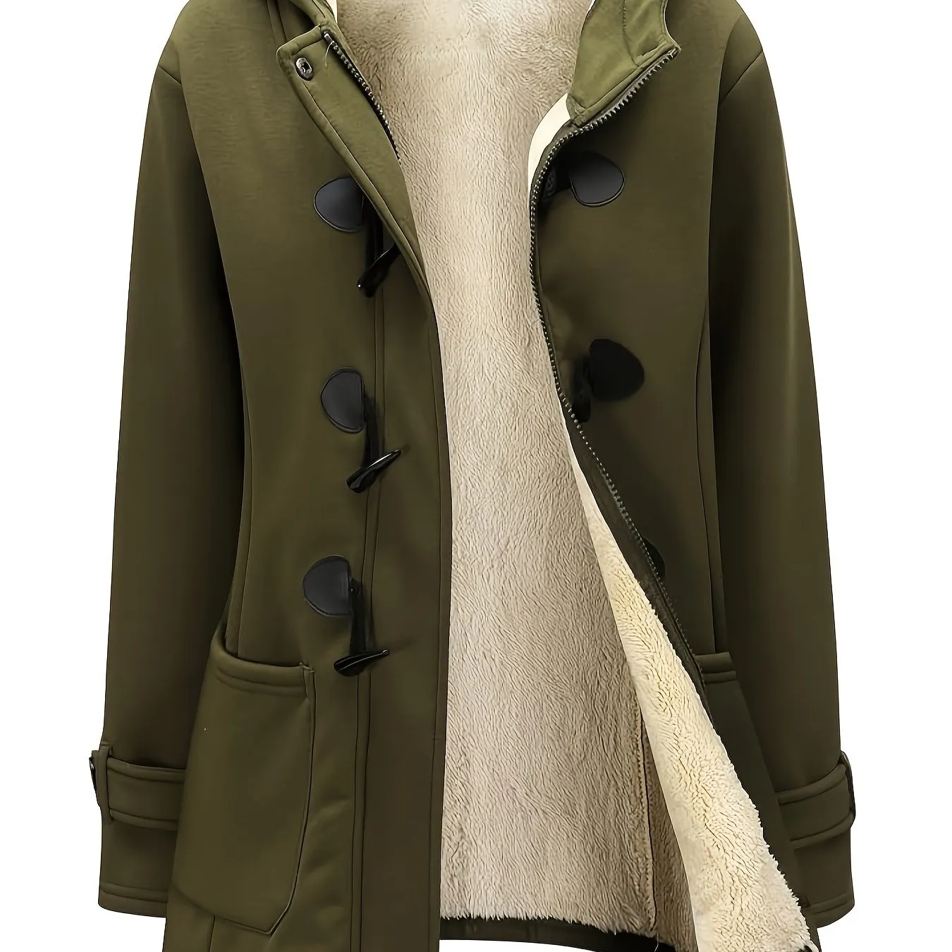 Women's Fashion Jacket Duffel Button Coat Hooded Winter Warm Jacket Sweatshirt