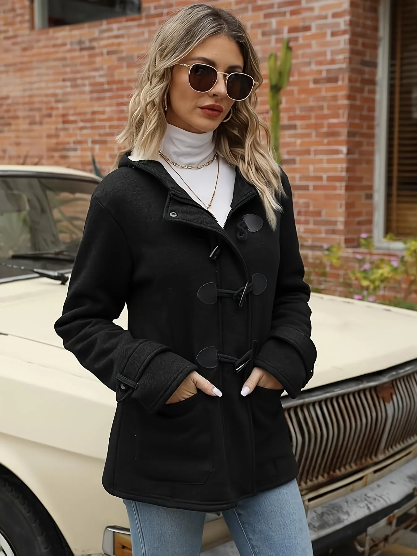 Women's Fashion Jacket Duffel Button Coat Hooded Winter Warm Jacket Sweatshirt