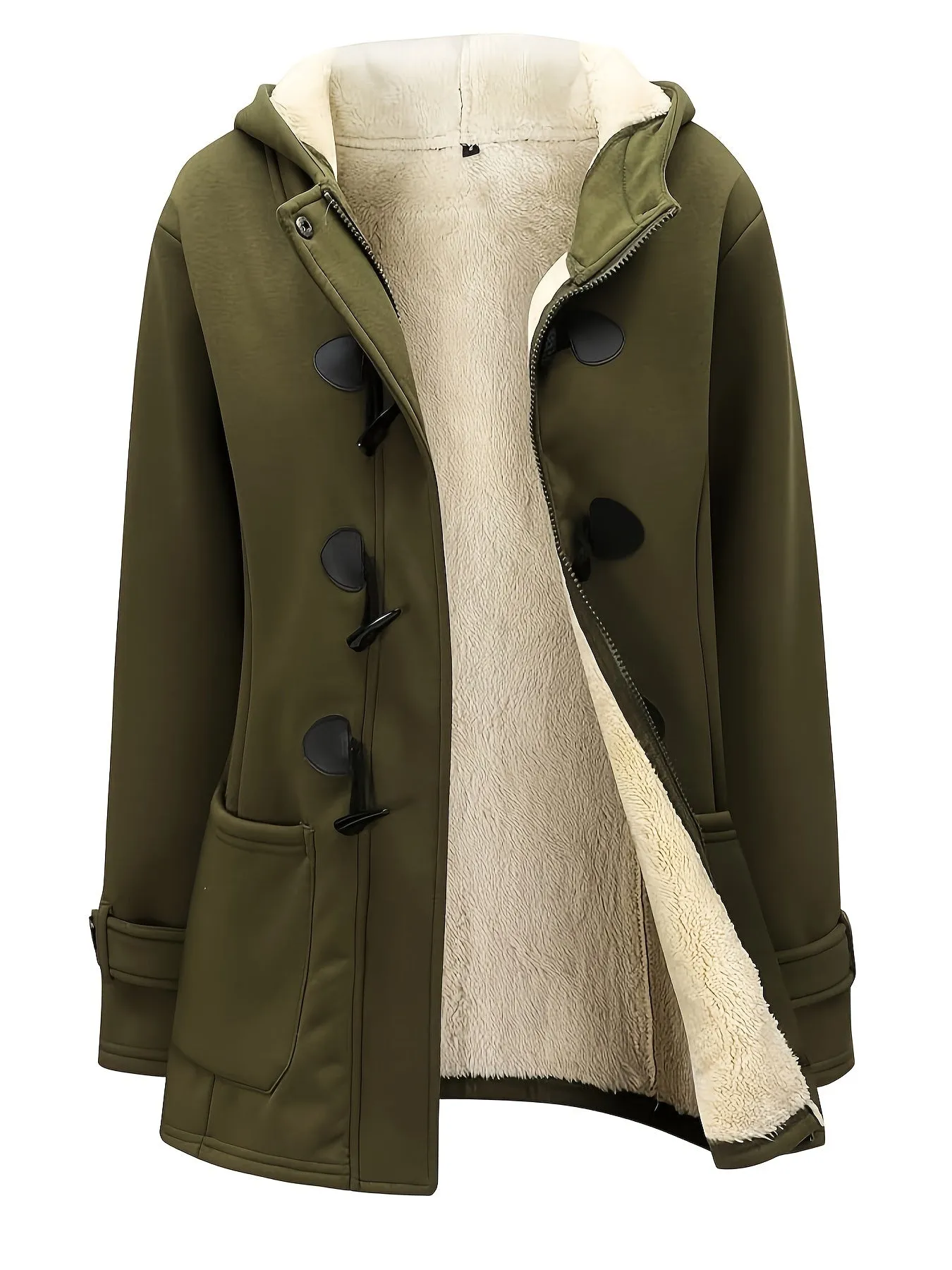 Women's Fashion Jacket Duffel Button Coat Hooded Winter Warm Jacket Sweatshirt