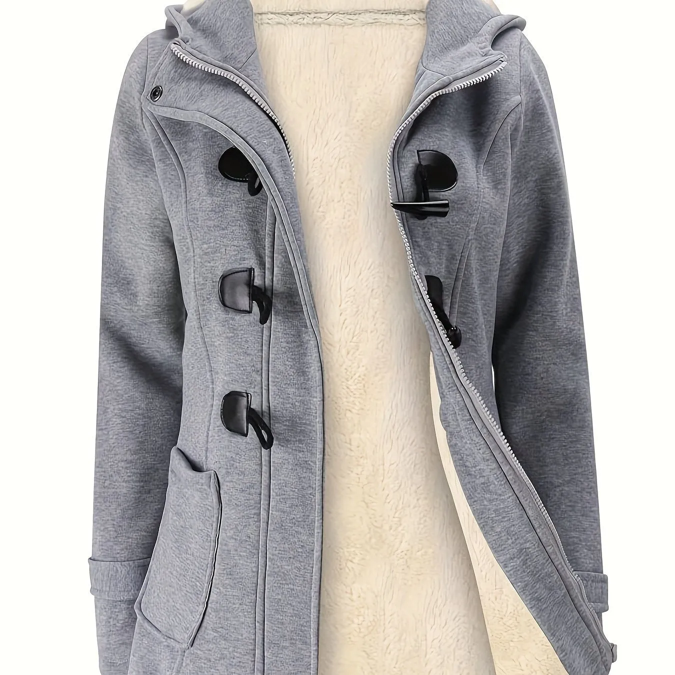 Women's Fashion Jacket Duffel Button Coat Hooded Winter Warm Jacket Sweatshirt