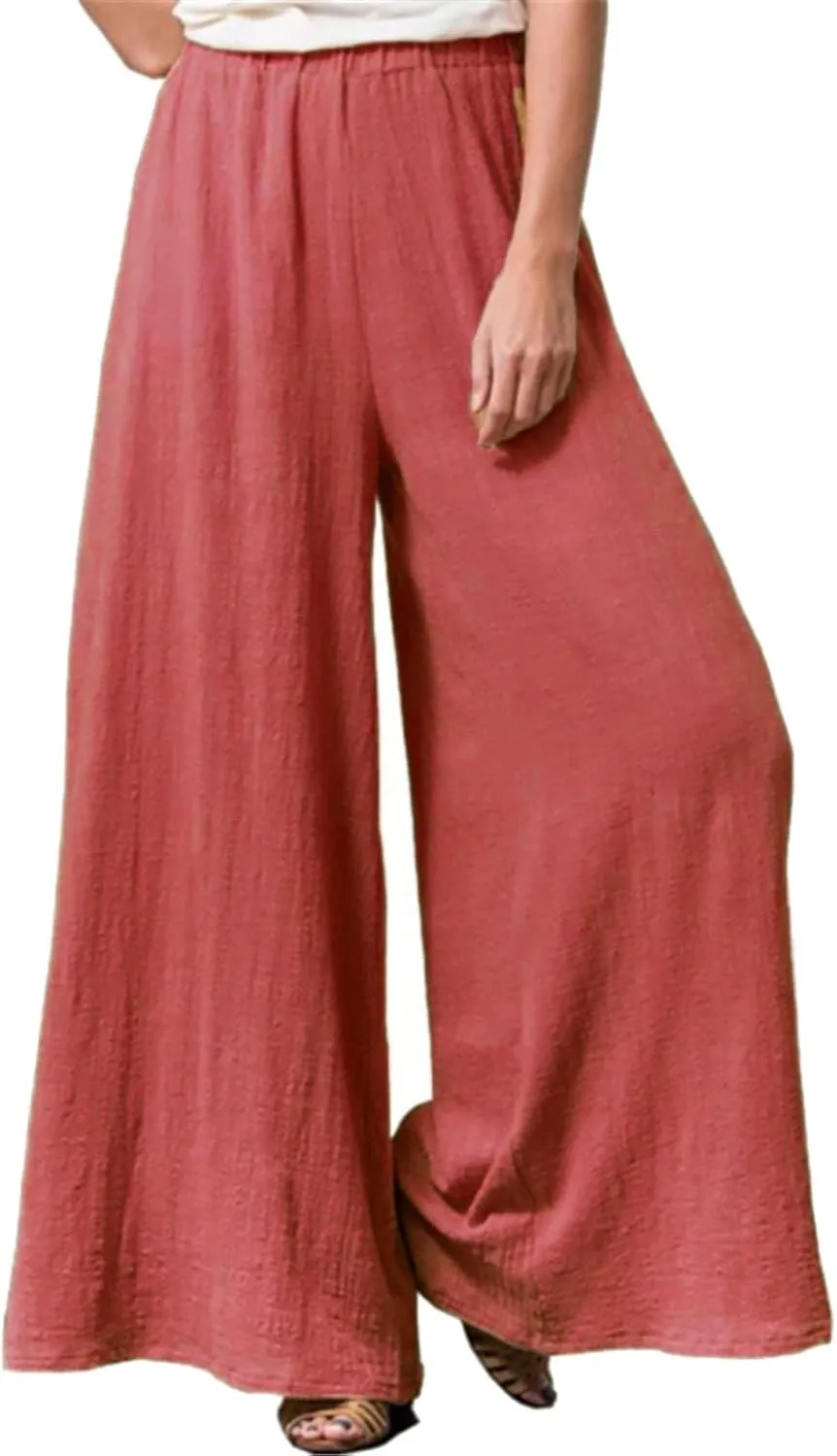 Women's Linen Summer Solid Pants Low Waist Straight Loose Fit Trousers Trendy