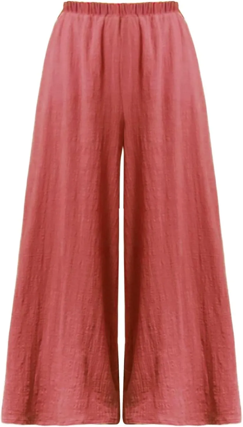 Women's Linen Summer Solid Pants Low Waist Straight Loose Fit Trousers Trendy