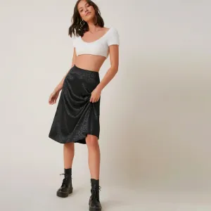 Zipper Side Leopard Satin Skirt